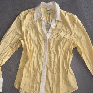 Calvin Klein Pale Yellow Button-Down Blouse with Cream Trim
